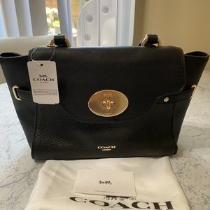 SALE! Coach Black Leather Blake Flap Carryall Handbag F32106